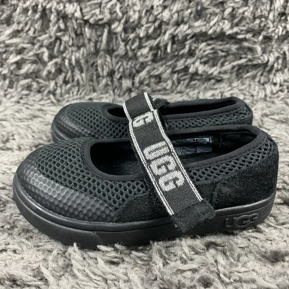 UGG Rennon Black Suede Mesh Girls Toddler Mary Jane Shoes Size 7